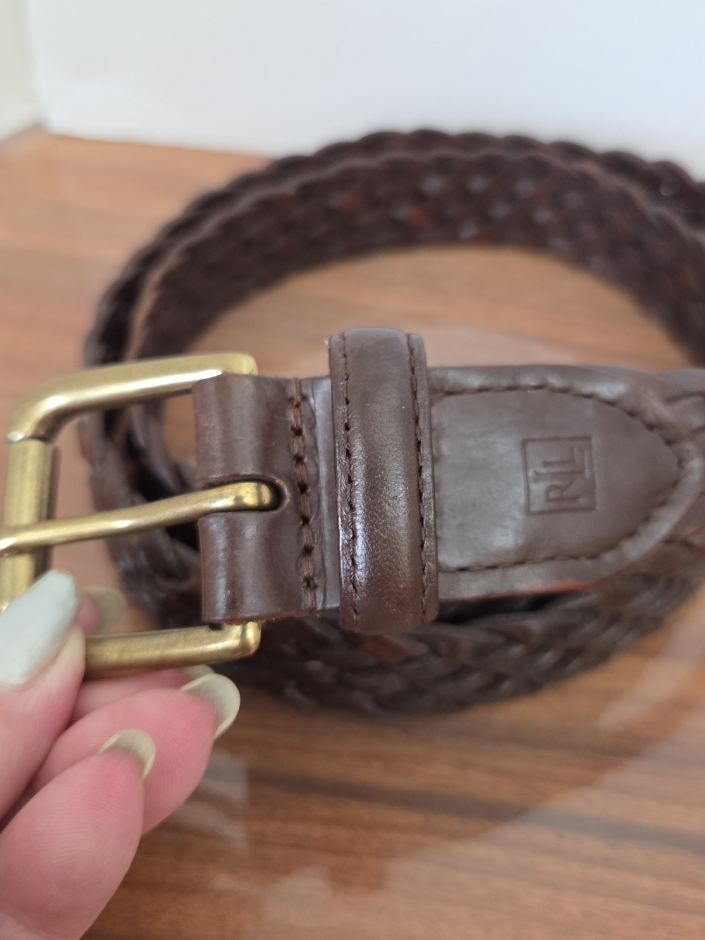 Ralph Lauren Brown Braided Leather Belt Solid Brass Buckle 34"-35" Boho